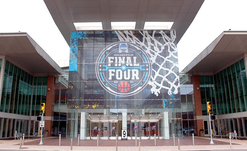 Final Four signage hanging outside Indiana Convention Center