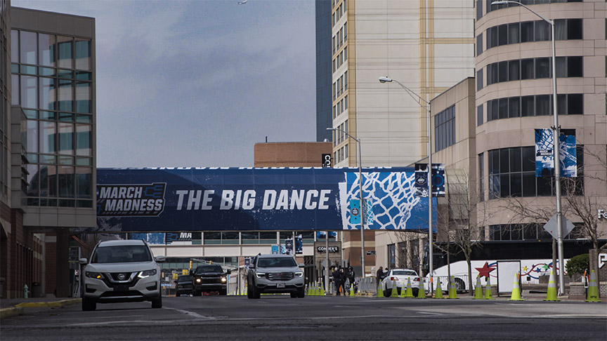 The Big Dance signage on a crosswalk