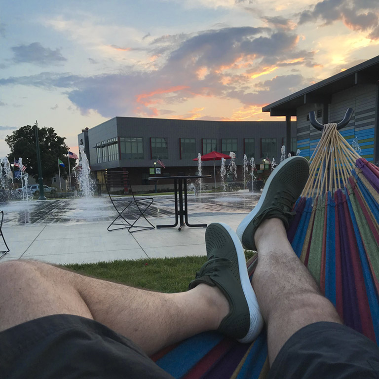 Feet up in a hammock watching the sunset in Fishers