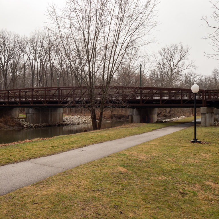 Bridge crossing over the creek at Lions Club Park in Zionsville