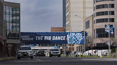 NCAA "The Big Dance" signage on a crosswalk