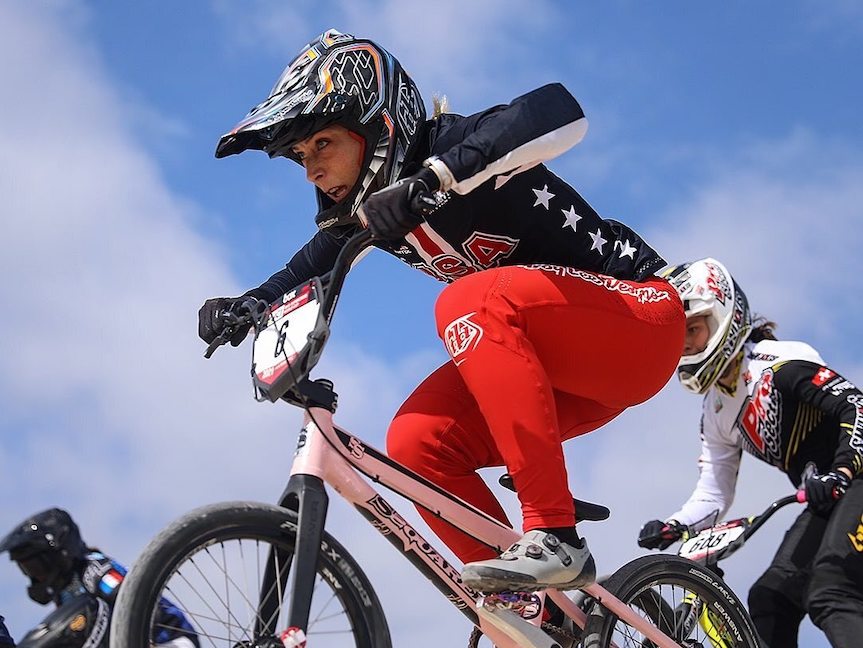 Felicia Stancil competing in a BMX race