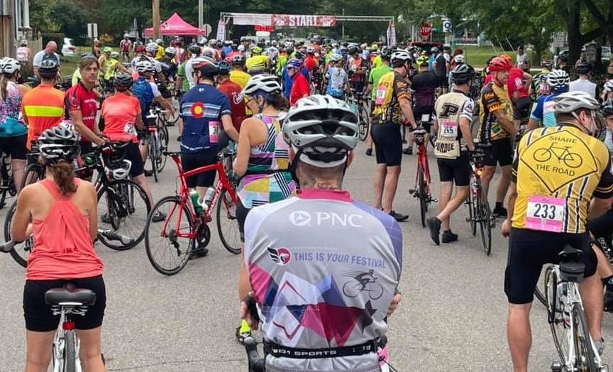 Bikers line up for the 50 Mile Hancock County bike ride