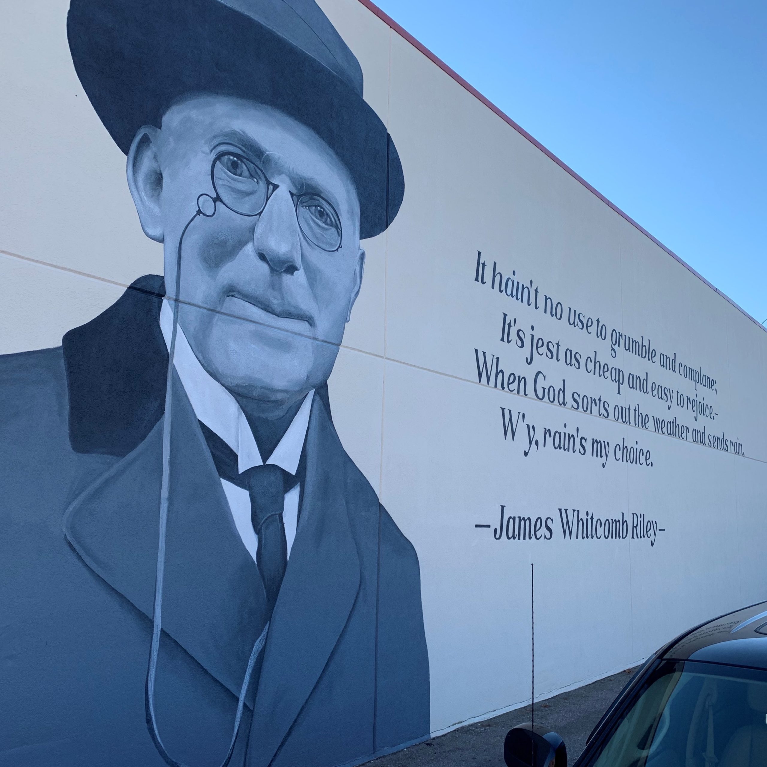 Photo of a painted mural of James Whitcomb Riley