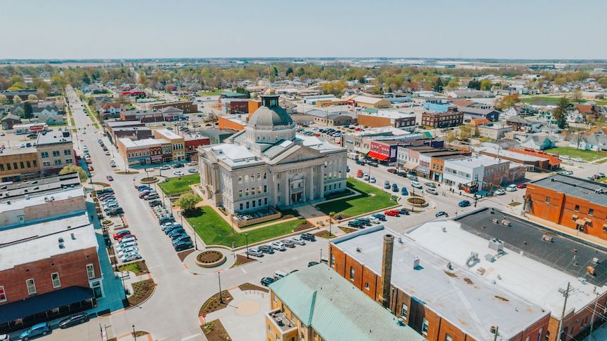 Overhead view of the Lebanon downtown square