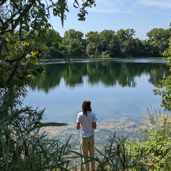 Person standing at Boones Pond in Boone County Indiana