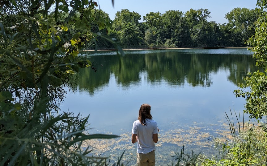Person standing at Boone Pond in Boone County Indiana