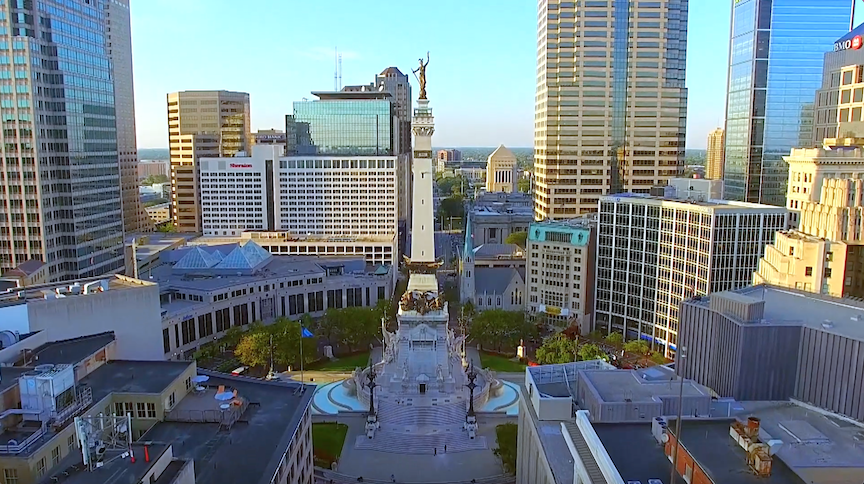 Drone shot of Monument Circle