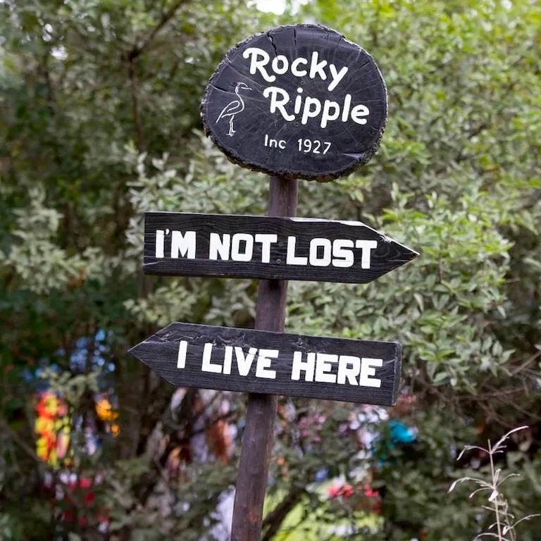 Sign outside the town of Rocky Ripple