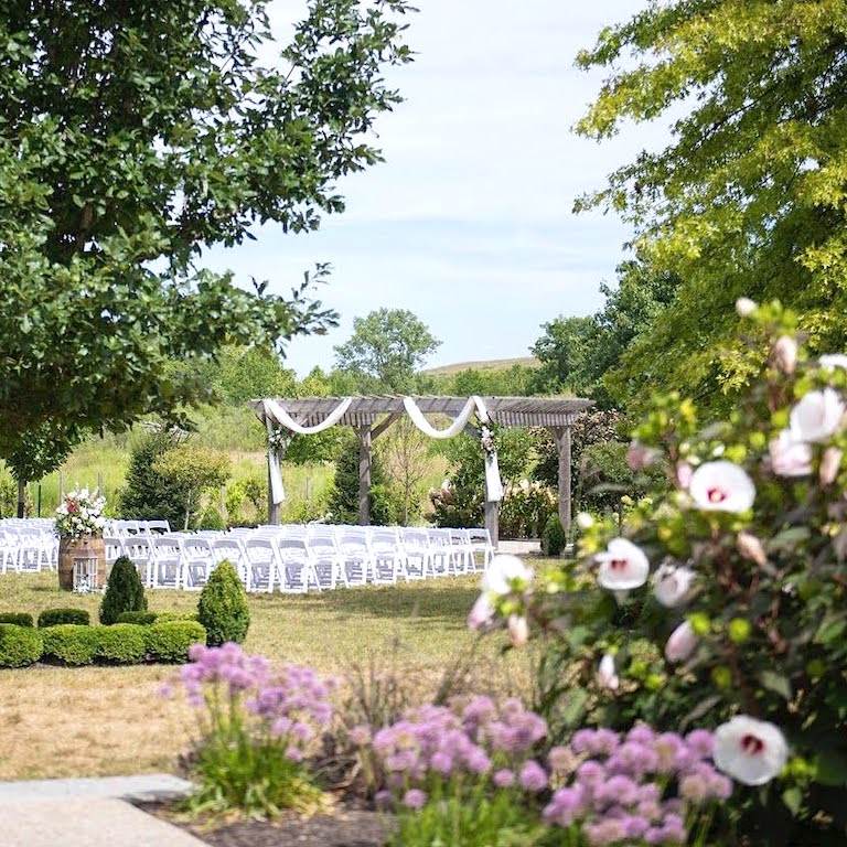 Gardens set up for a wedding at Finley Creek Vineyards