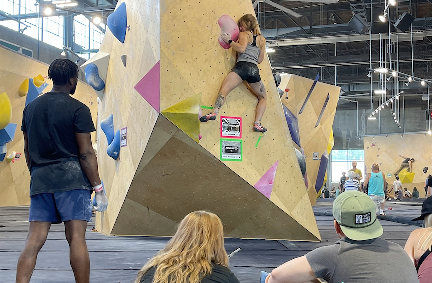 People climbing at North Mass Boulder