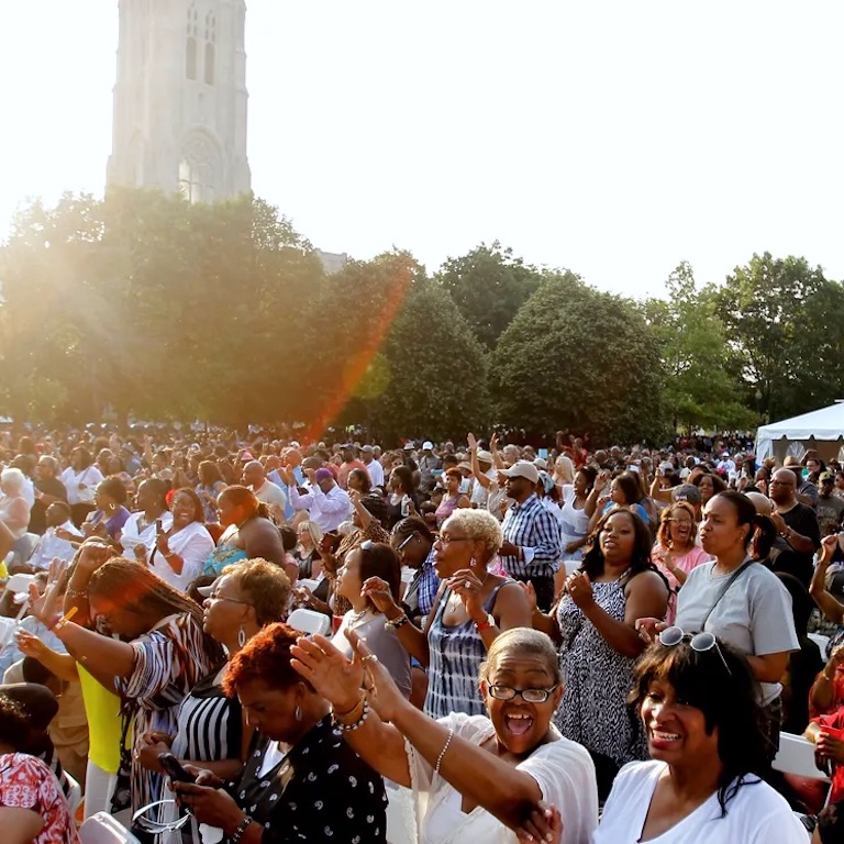 Crowd cheering at Indiana Black Expo Summer Celebration