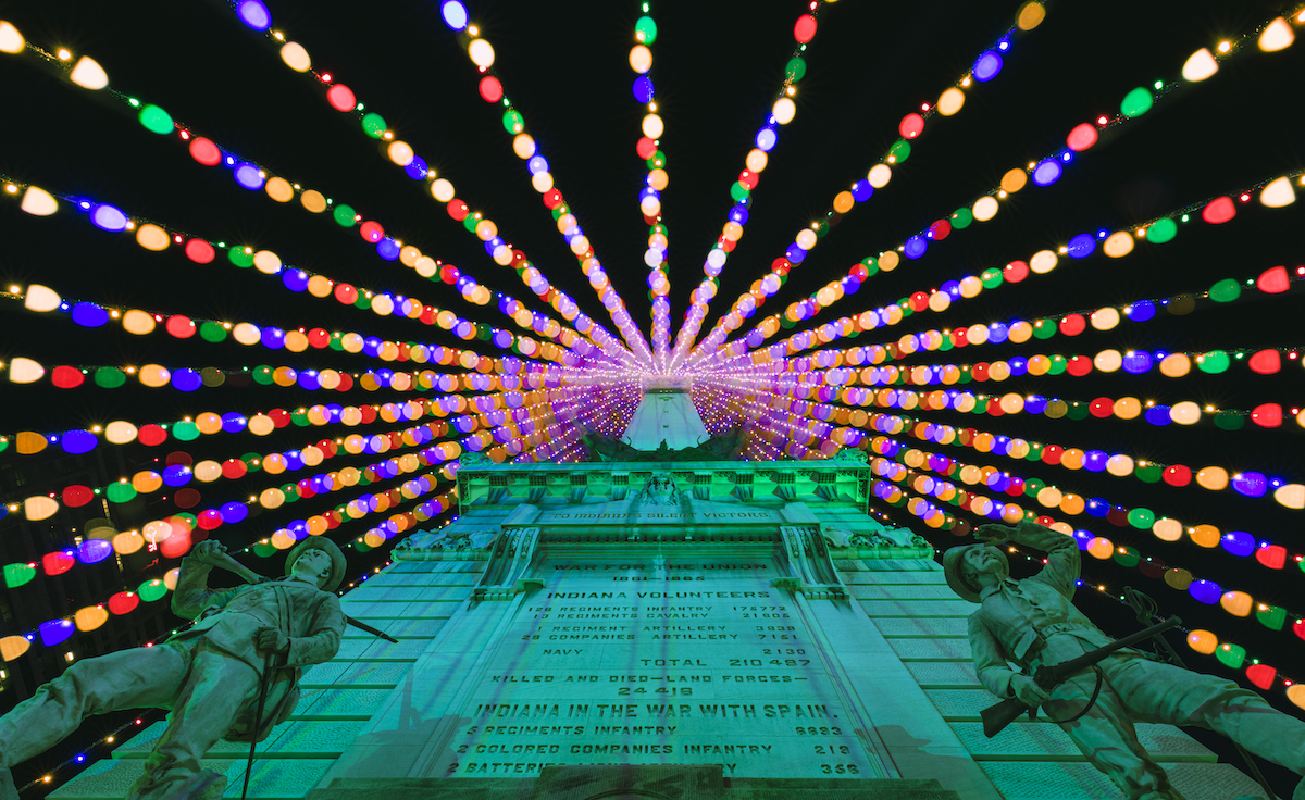 Photo looking up at the Circle of Lights on the Soldiers and Sailors Monument